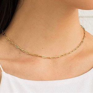 18K gold plated paper clip chain dainty necklace jewelry